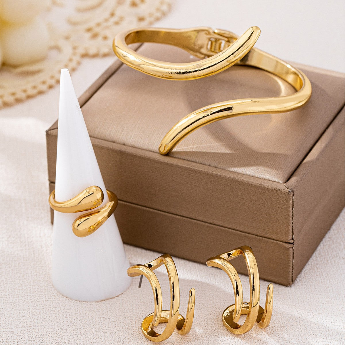 Gold Serpentine Earring Set